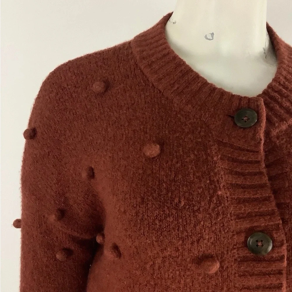 Madewell Sz XXS Bobble Button Front Cardigan Burnt Orange Cotton Merino Wool - Picture 2 of 6